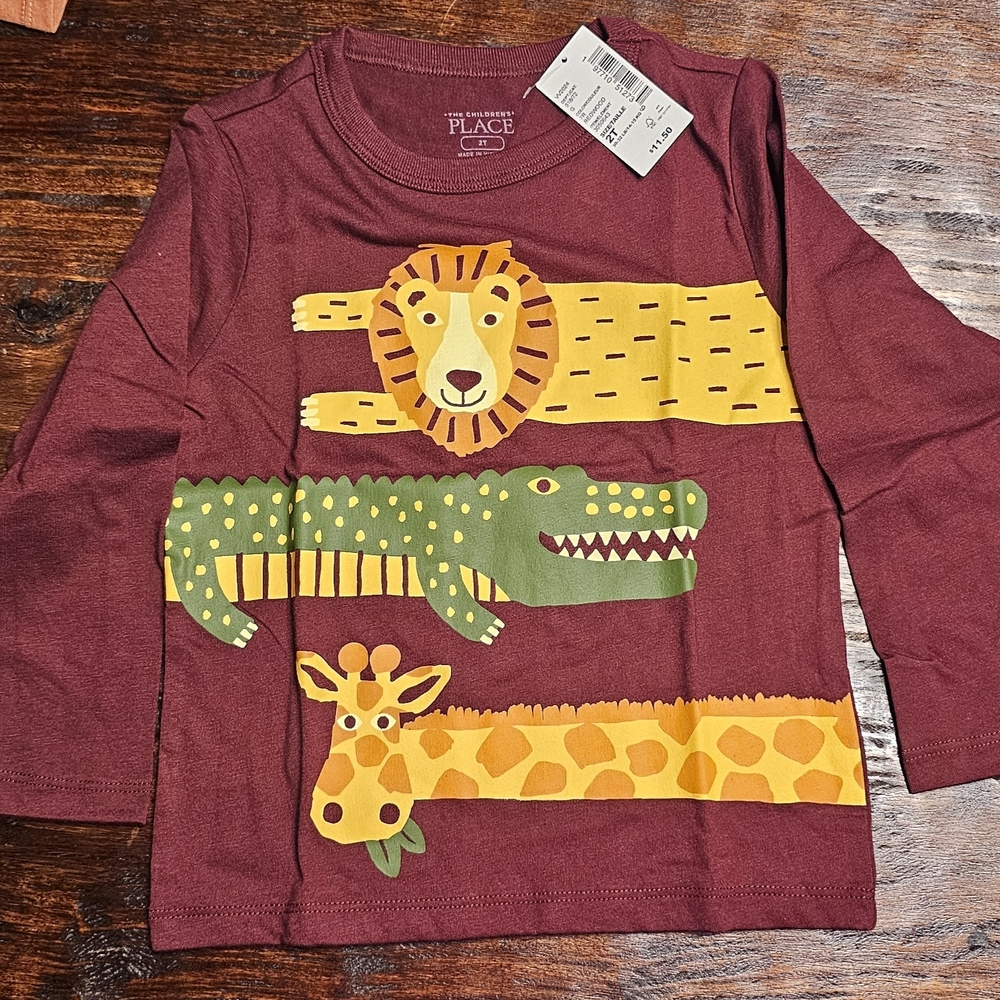 The Children's Place Burgundy Jungle Animal Long Sleeve Tee